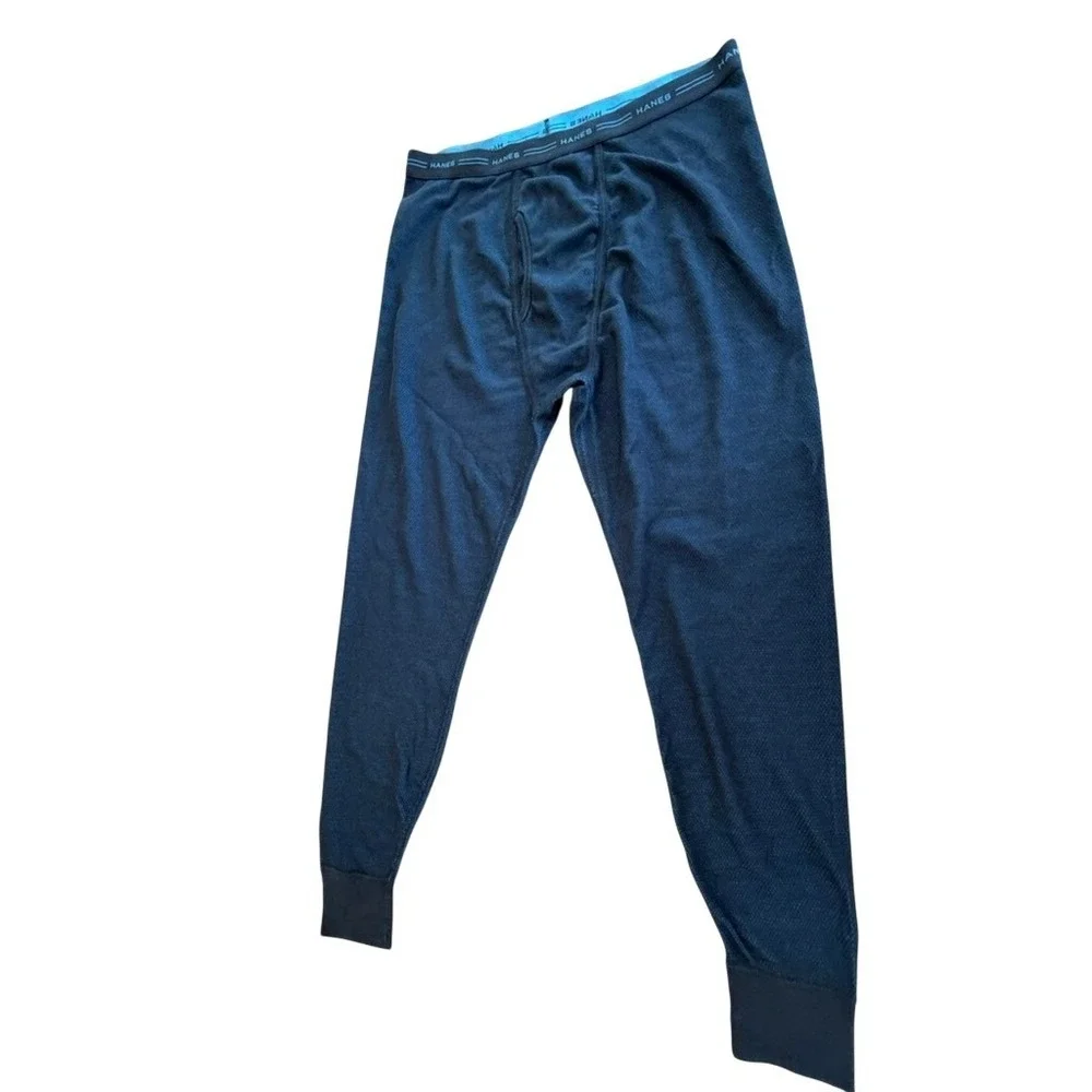 Hanes Mens Reversible Thermal Set Set Navy Blue Waffle Knit Base Layer XL